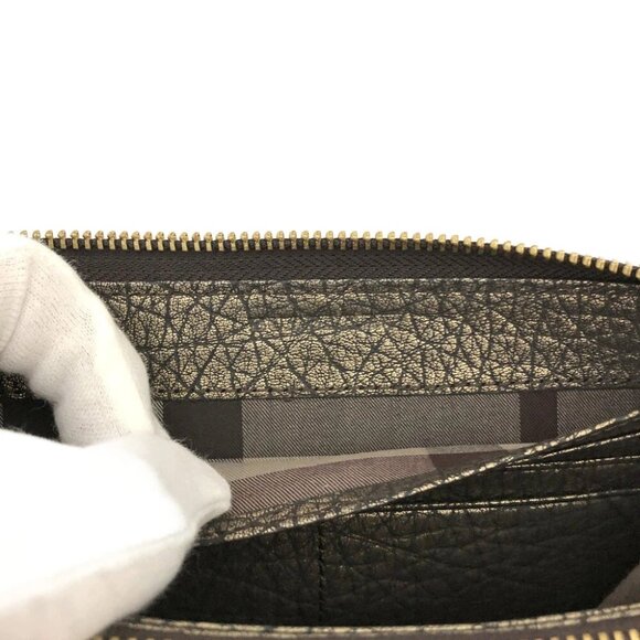 BURBERRY Logo Plate Leather Zip Around Long Wallet Gold/1D2740 - Picture 8 of 8